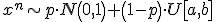 x^n\sim p\cdot N\left(0,1\right)+\left(1-p\right)\cdot U\left[a,b\right]